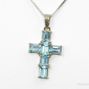 Vintage Blautopas Kreuz Sterling Silber Halskette 45 cm