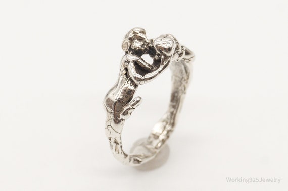 Vintage Couple Lovers Silver Ring - Size 7.25 - image 3