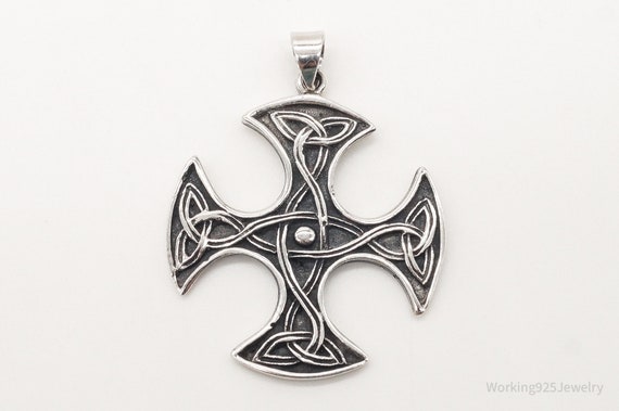 Large Vintage Celtic Cross Sterling Silver Pendant - image 2