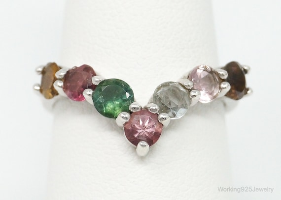 Vintage Multi Gemstone Sterling Silver Ring - Siz… - image 1