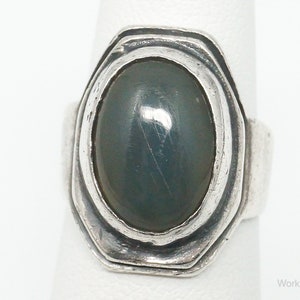 Antique Green Gemstone Sterling Silver Ring - Size 4