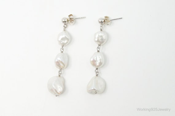 Vintage Pearl Dangle Sterling Silver Earrings - image 8