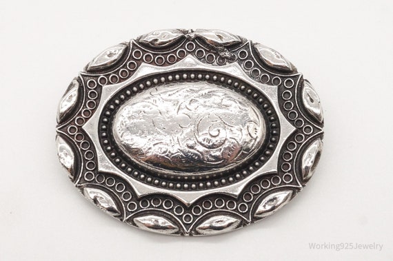 Antique Art Nouveau Silver Floral Pin Brooch - image 1