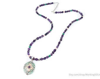 Vintage Carolyn Pollack Relios Amethyst Bead Western Sterling Silver Necklace