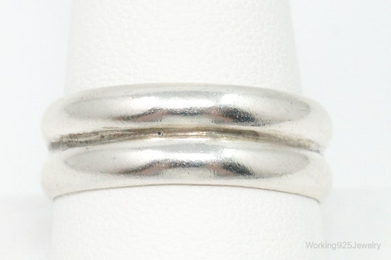 Vintage Sterling Silver Double Band Wide Ring Siz… - image 1