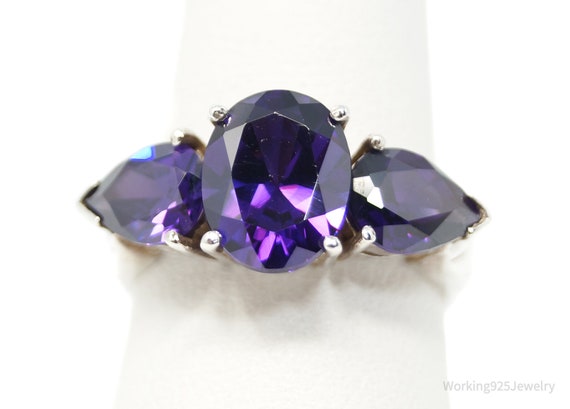 Vintage Art Deco Purple Crystal Sterling Silver S… - image 1