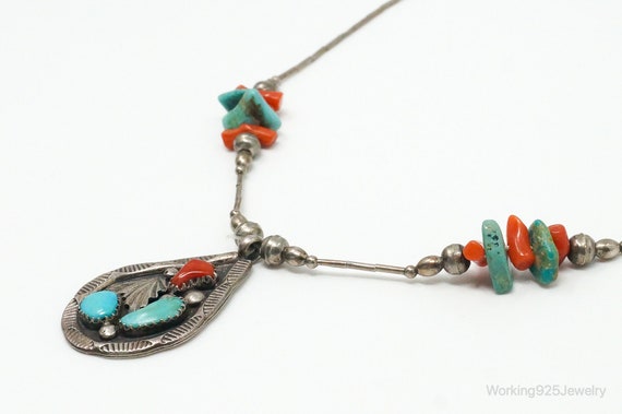 Vintage Native American Zuni Turquoise Coral Ster… - image 7