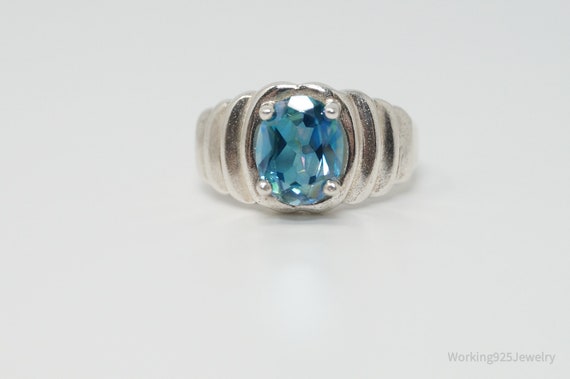 Vintage Art Deco Blue Topaz Sterling Silver Ring … - image 4
