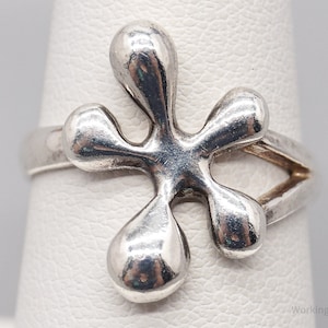 Vintage Modernist Style Splat Sterling Silver Ring - Size 7