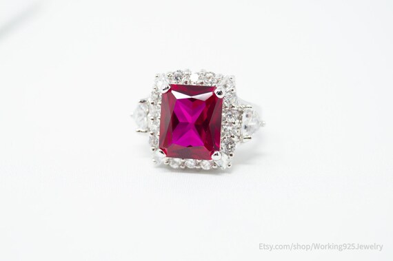 Vintage Designer Lab Ruby CZ Statement Sterling S… - image 5