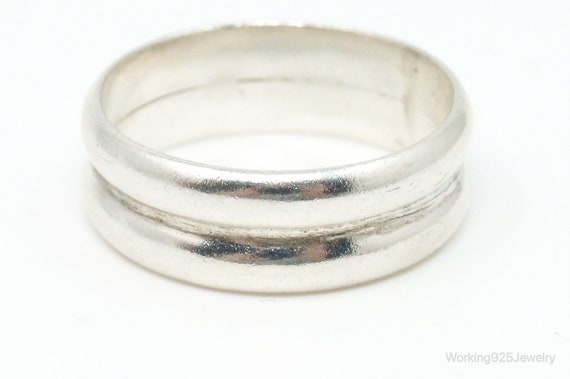 Vintage Sterling Silver Double Band Wide Ring Siz… - image 3