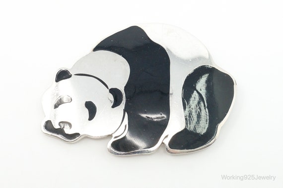 Large Vintage Mexico Enamel Panda Sterling Silver… - image 4