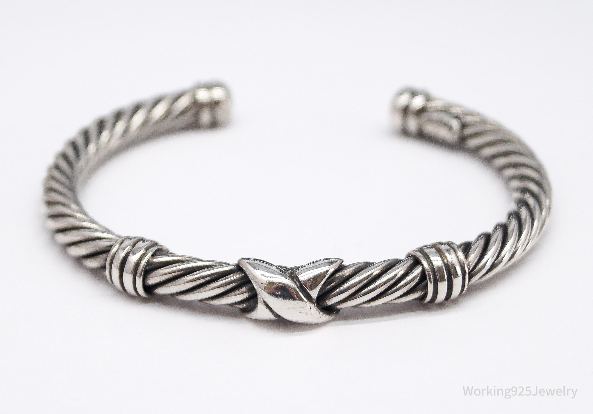 Vintage GM Sterling Silver Cable Cuff Bracelet - 7.25
