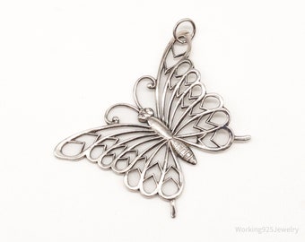Large Vintage Butterfly Sterling Silver Necklace Pendant