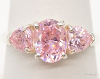 Vintage Pink Cubic Zirconia Sterling Silver Ring - Size 7