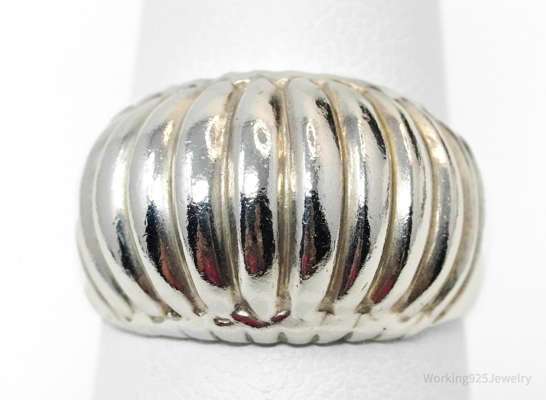 Puff Rib Ring Vintage Puffy Ribbed Style Sterling Silver Ring - Size 7 - Etsy