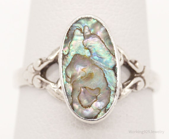 Antique Paua Abalone Shell Sterling Silver Ring -… - image 2