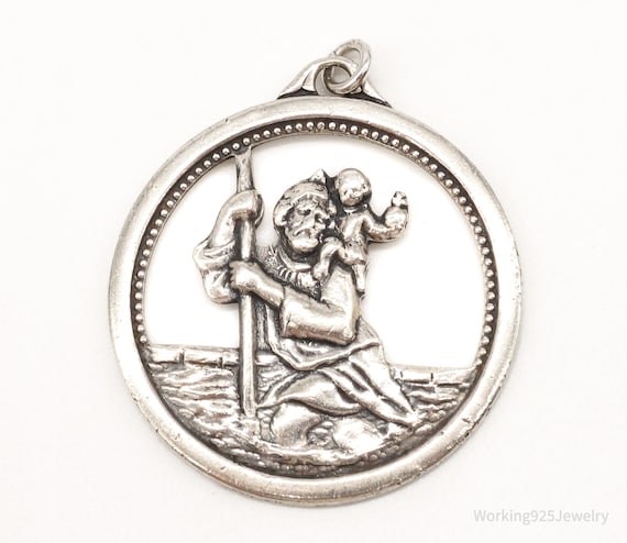 Antique Saint Christopher Protect Us Sterling Sil… - image 1