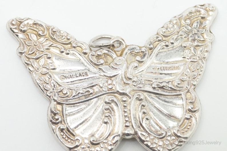 Antique Designer WALLACE Motif Floral Butterfly Sterling Silver Pendant