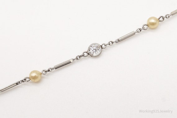 Antique Crystal Pearl Sterling Silver Chain Brace… - image 7