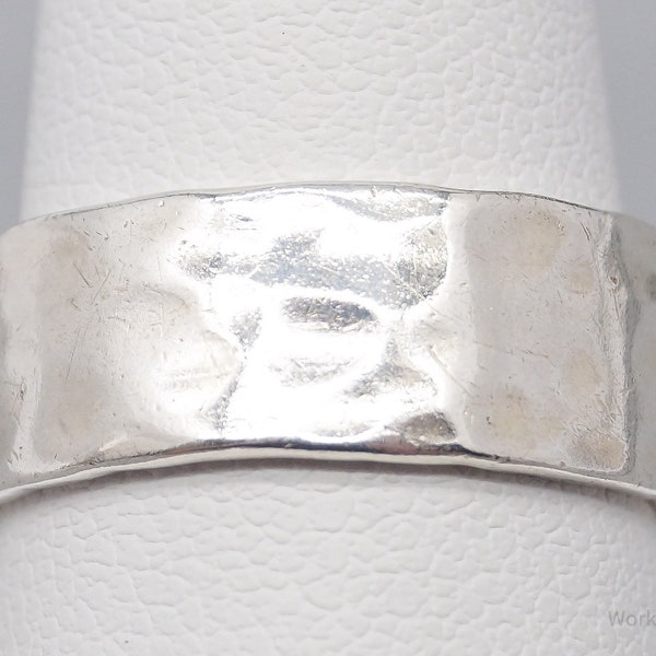 Vintage Mexico Modernist Hammered Style Sterling Silver Band Ring - Size 7