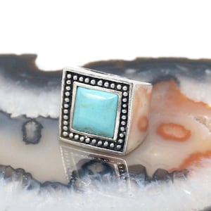 Vintage Large Turquoise Southwestern Style Statement Ring Sterling Silver - Size 6