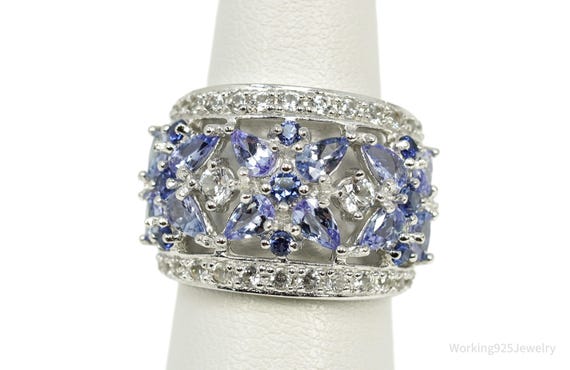 Tanzanite & White Zircon Rhodium Over Sterling Silver Ring Size 6.25