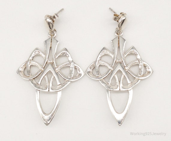 Vintage Celtic Knot Cross Sterling Silver Earrings - image 4