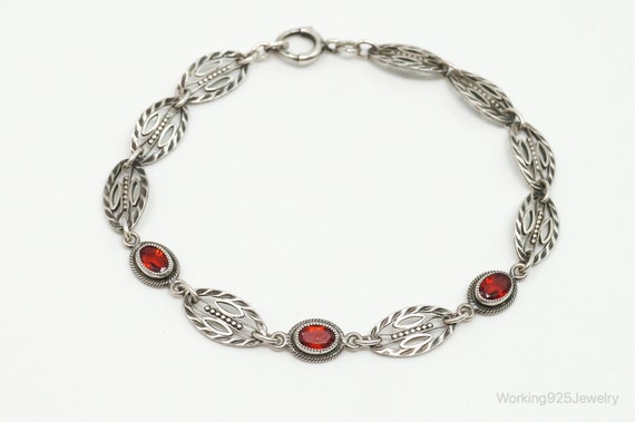 Antique Art Deco Garnet Sterling Silver Bracelet - image 2