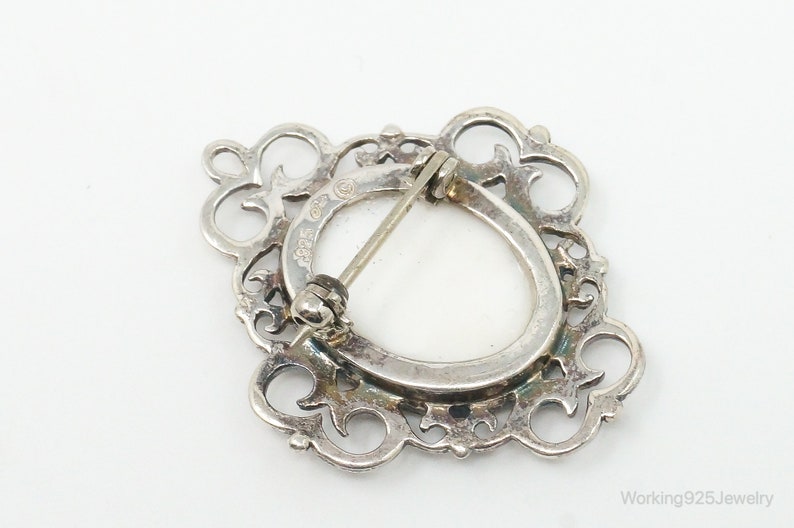 Vintage Designer Jez Flower Cross Stitch Look Picture Sterling Silver Pin Brooch image 8