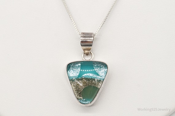Vintage Dichroic Glass Sterling Silver Necklace - image 3