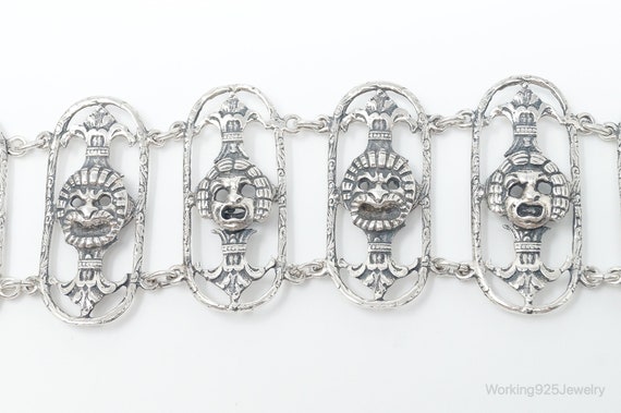 Antique Mask Sterling Silver Panel Bracelet - image 4