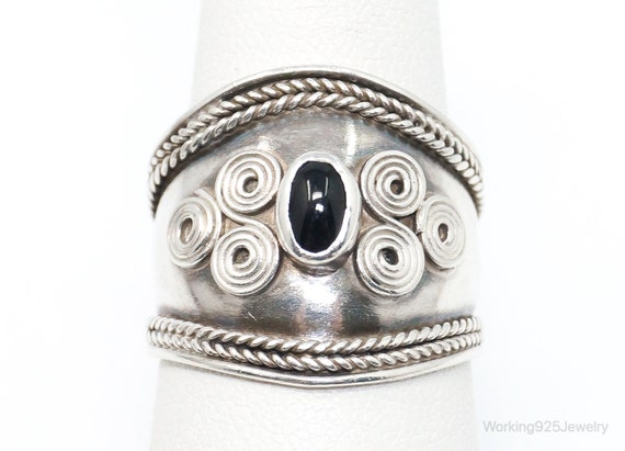 Vintage Bali Style Black Onyx Sterling Silver Rin… - image 2