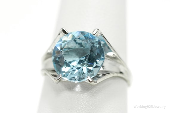 Antique Uncas MFG Co Blue Glass Stone Sterling Silver Ring - Size 6.75
