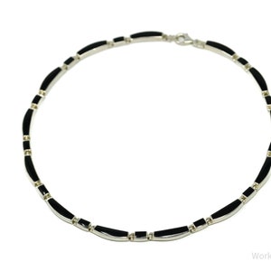 Vintage Peyote Bird Black Onyx Inlay Sterling Silver Necklace 16&quot;