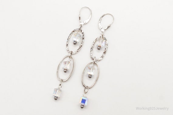 Long Vintage Crystal Sterling Silver Earrings - image 5