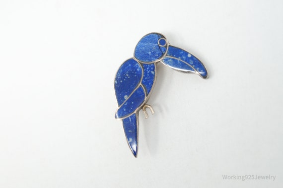 Vintage Handmade Lapis Lazuli Parrot 980 Silver S… - image 3