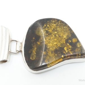 Large Vintage Amber Modernist Sterling Silver Necklace Pendant image 9