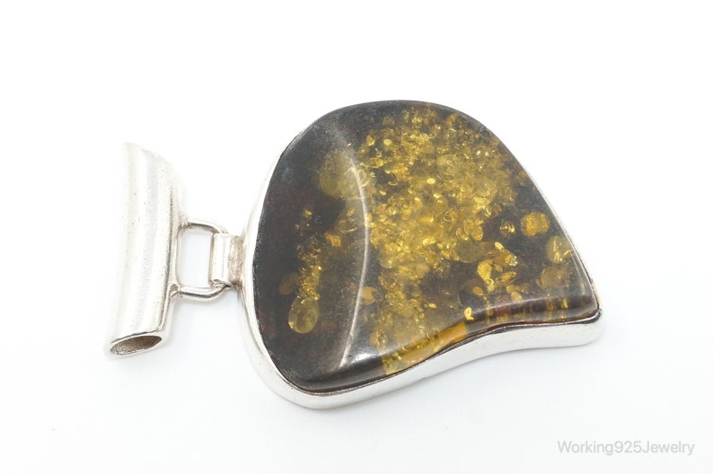 Large Vintage Amber Modernist Sterling Silver Necklace Pendant image 9