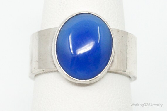 Vintage Mexico Blue Glass Modernist Sleek Sterlin… - image 2
