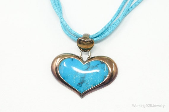 Designer SX Turquoise Heart Sterling Silver Cord … - image 3
