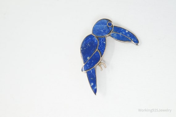 Vintage Handmade Lapis Lazuli Parrot 980 Silver S… - image 2