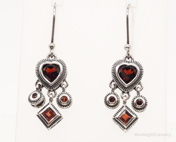 Vintage Garnet Hearts Sterling Silver Earrings - image 4