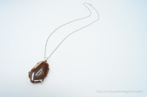 Vintage Large Brown Crazy Lace Agate Sterling Sil… - image 2