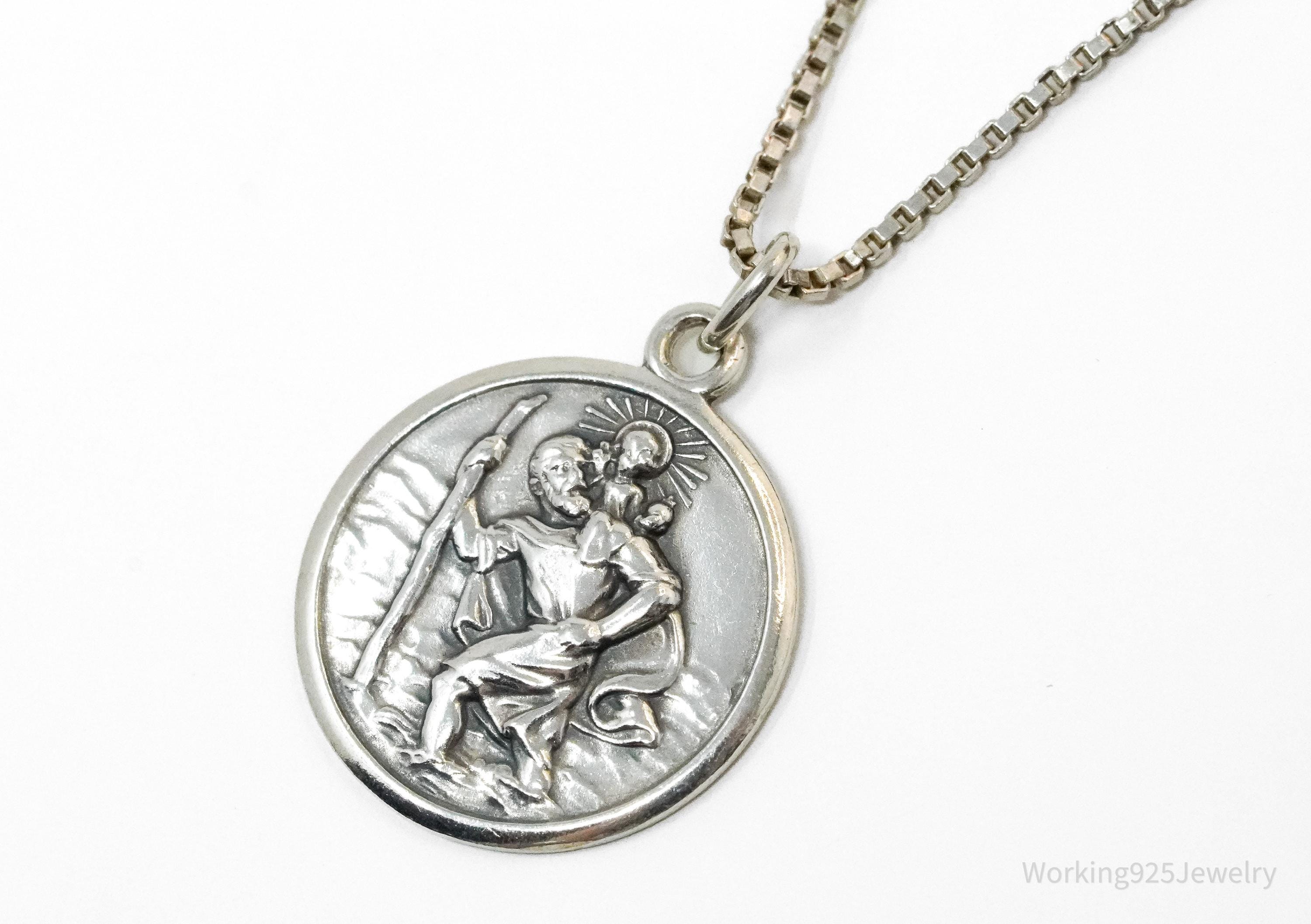 St. Christopher All Of A Tremble 7インチ Vintage Saint Christopher 835 Silver Pendant on Sterling Silver