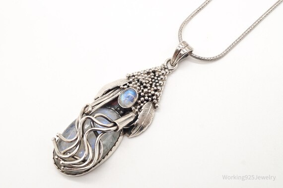 Vintage Moonstone Filigree Sterling Silver Neckla… - image 3