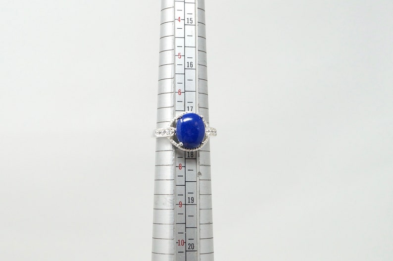 Beautiful Art Deco Style Blue Lapis Lazuli CZ Sterling Silver Ring Size 7-760894728
