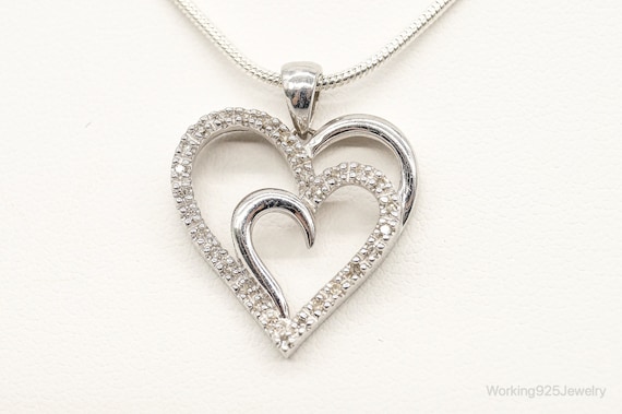 Vintage Designer SUN Diamond Heart Sterling Silve… - image 1