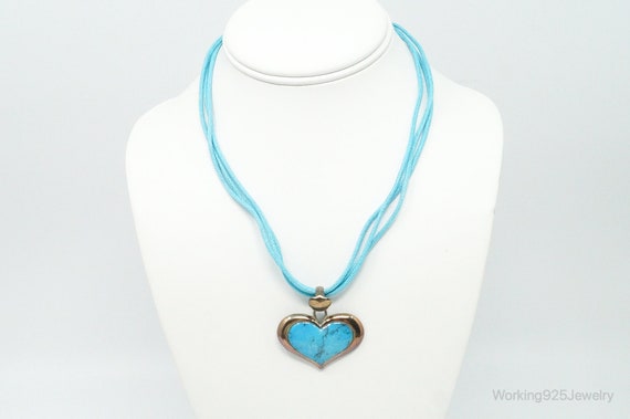 Designer SX Turquoise Heart Sterling Silver Cord … - image 2