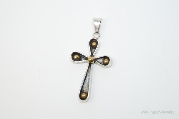 Vintage Large Taxco Mexico Cross Brass Sterling S… - image 2
